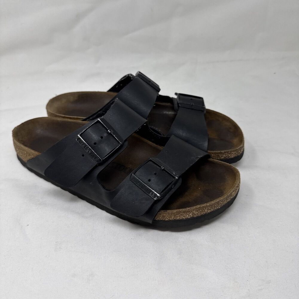 Birkenstock Arizona Black 2-Strap Silver Buckles Sandals EU 39 US L8.5 - Picture 2 of 8